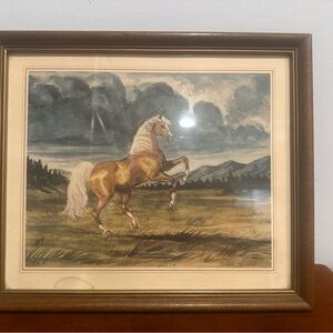 Vintage Horse Print Western Equestrian Landscape Mountain
